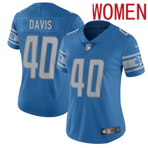 Women Detroit Lions #40 Jarrad Davis Nike Blue Vapor Limited NFL Jersey->women nfl jersey->Women Jersey